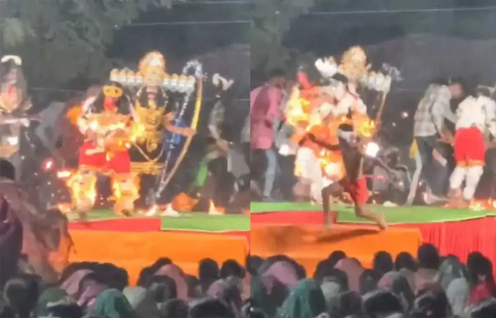 रामलीला के दौरान बड़ा हादसा: हनुमान बने कलाकार समेत 3 लोग आग से झुलसे, इनमें दो की हालत गंभीर रामलीला के दौरान बड़ा हादसा: हनुमान बने कलाकार समेत 3 लोग आग से झुलसे, इनमें दो की हालत गंभीर